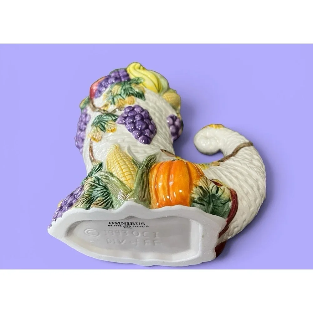 Fitz & Floyd Omnibus Harvest Beauty Cornucopia Vase Pumpkins Fruit Vegetables